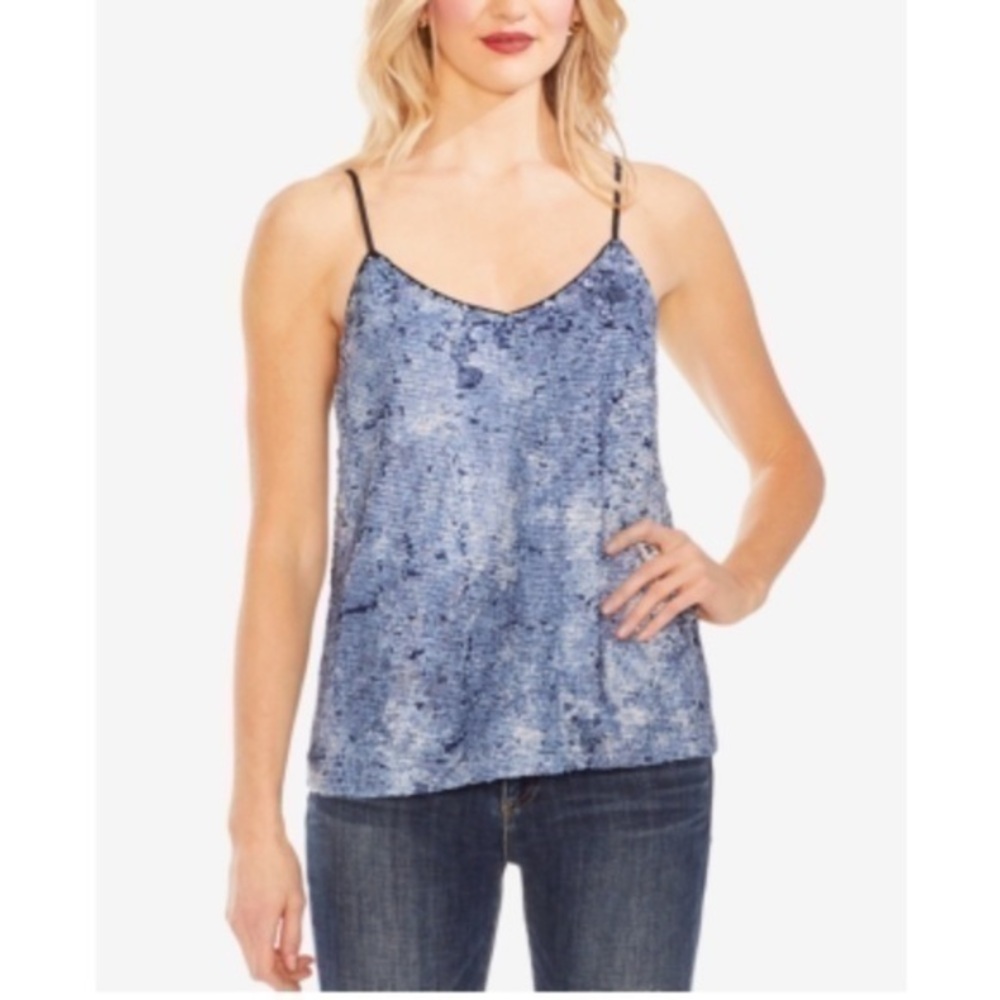 NWT Vince Camuto Sequins Top Adjustable Straps Top Blouse Bleu Size M